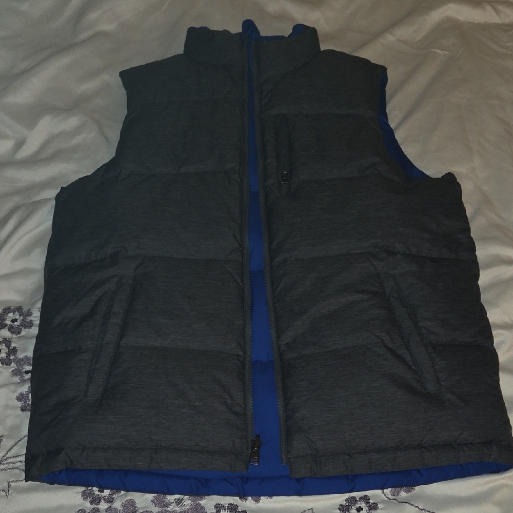 Boy's Gray and Blue Reversible Puffer Vest